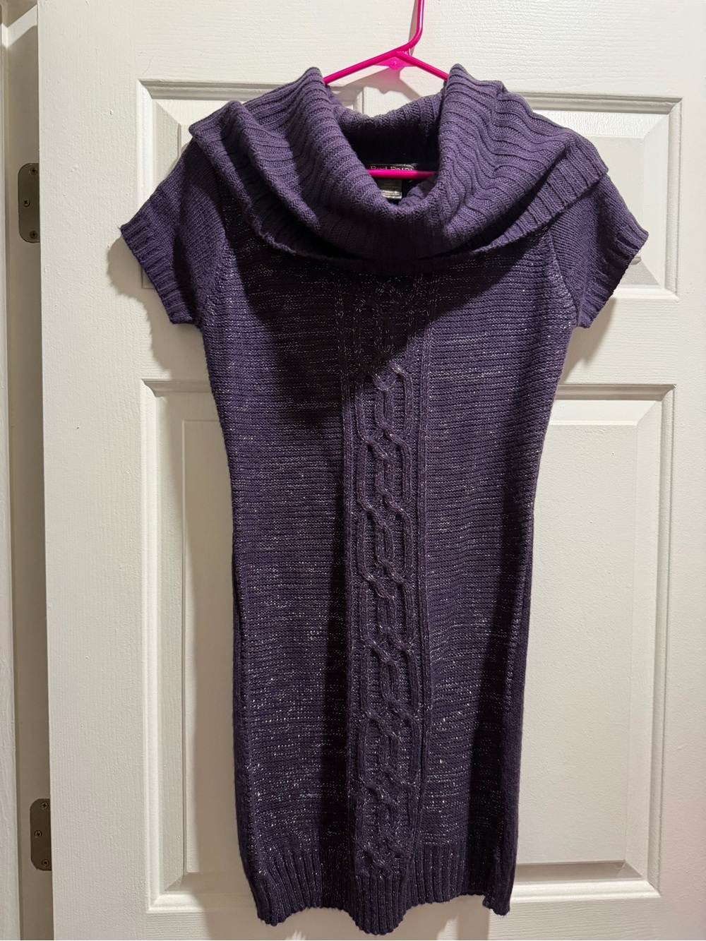 Purple Cowl Neck Short-Sleeve Sweater Dress